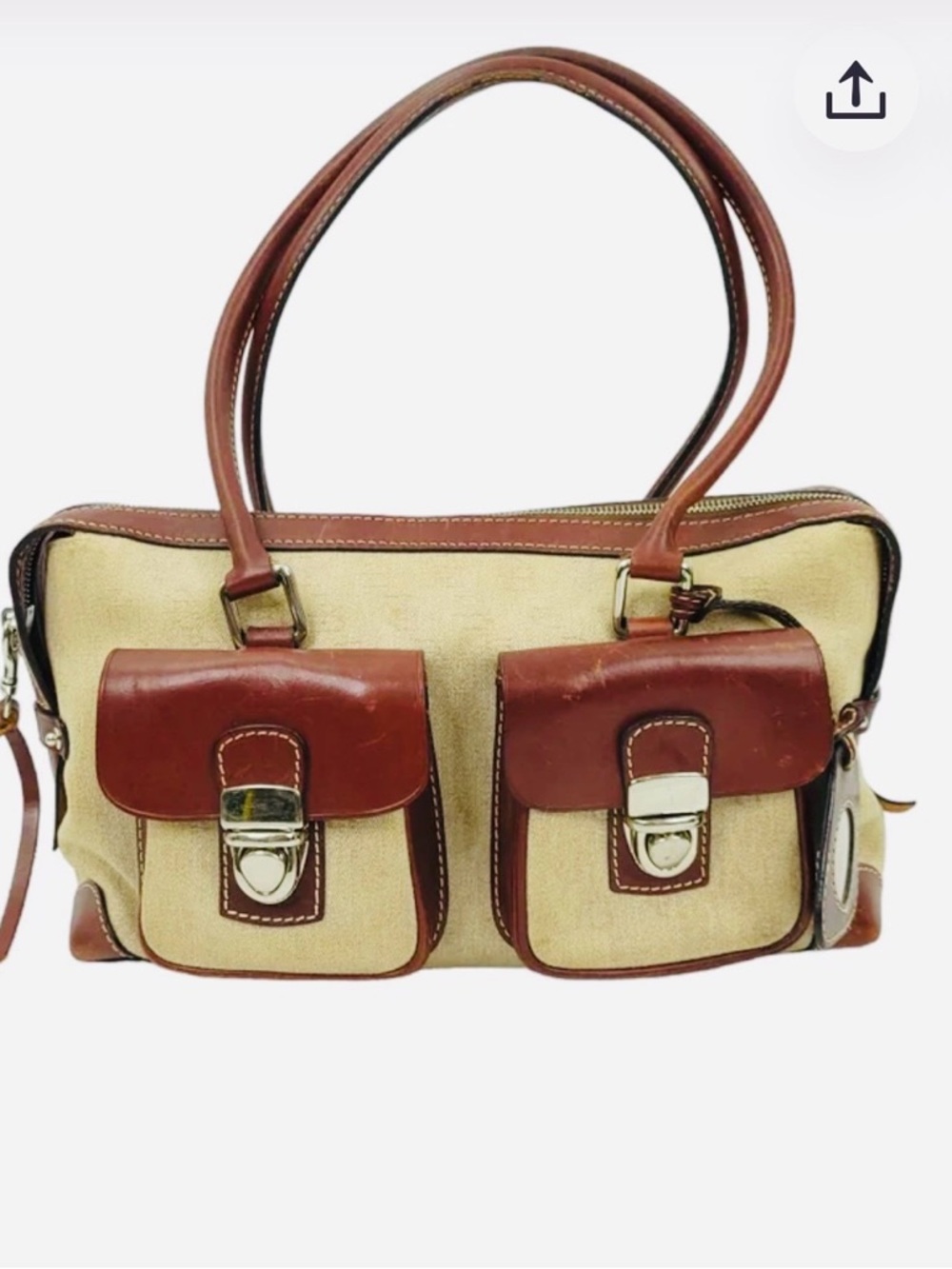 Dooney & Bourke Canvas Double Pocket Satchel with Brown Leather Accents